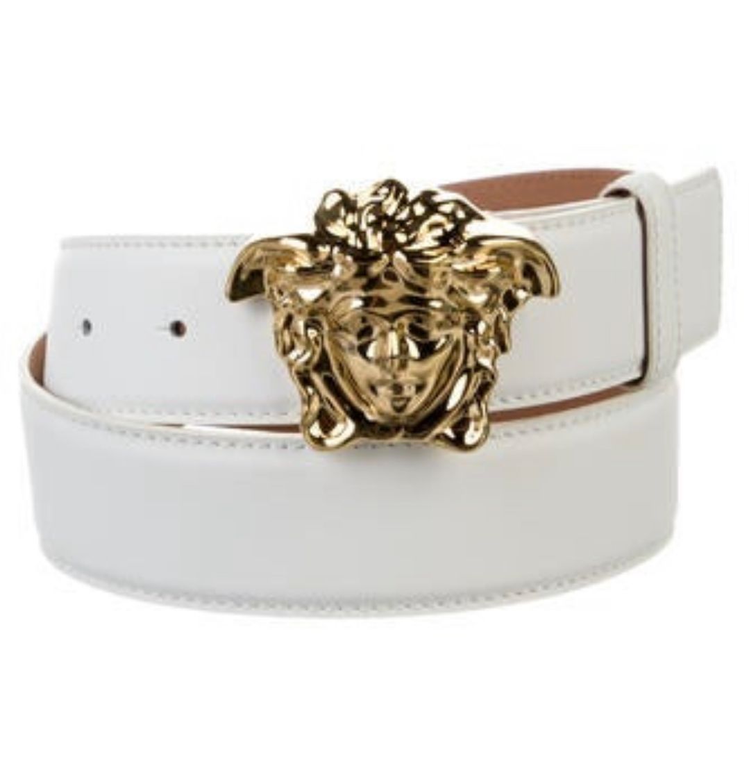 Versace Gold Medusa Head White Belt