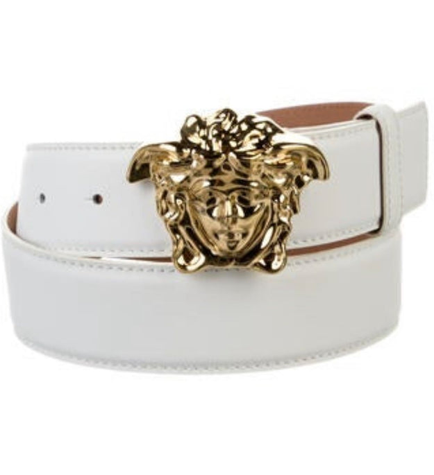 Versace Gold Medusa Head White Belt