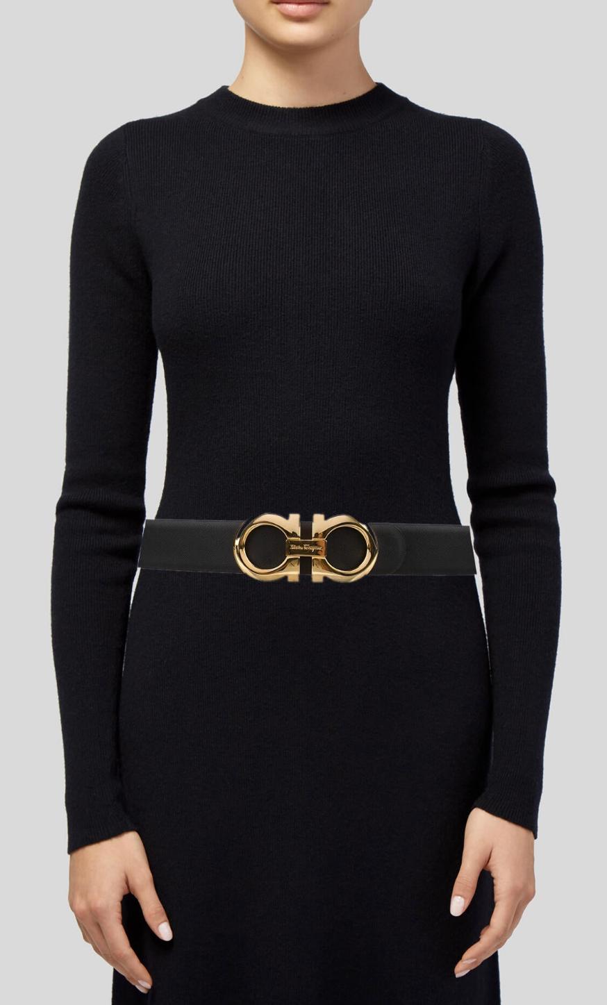 Salvatore Ferragamo Black/ White Jumbo Gold Belt