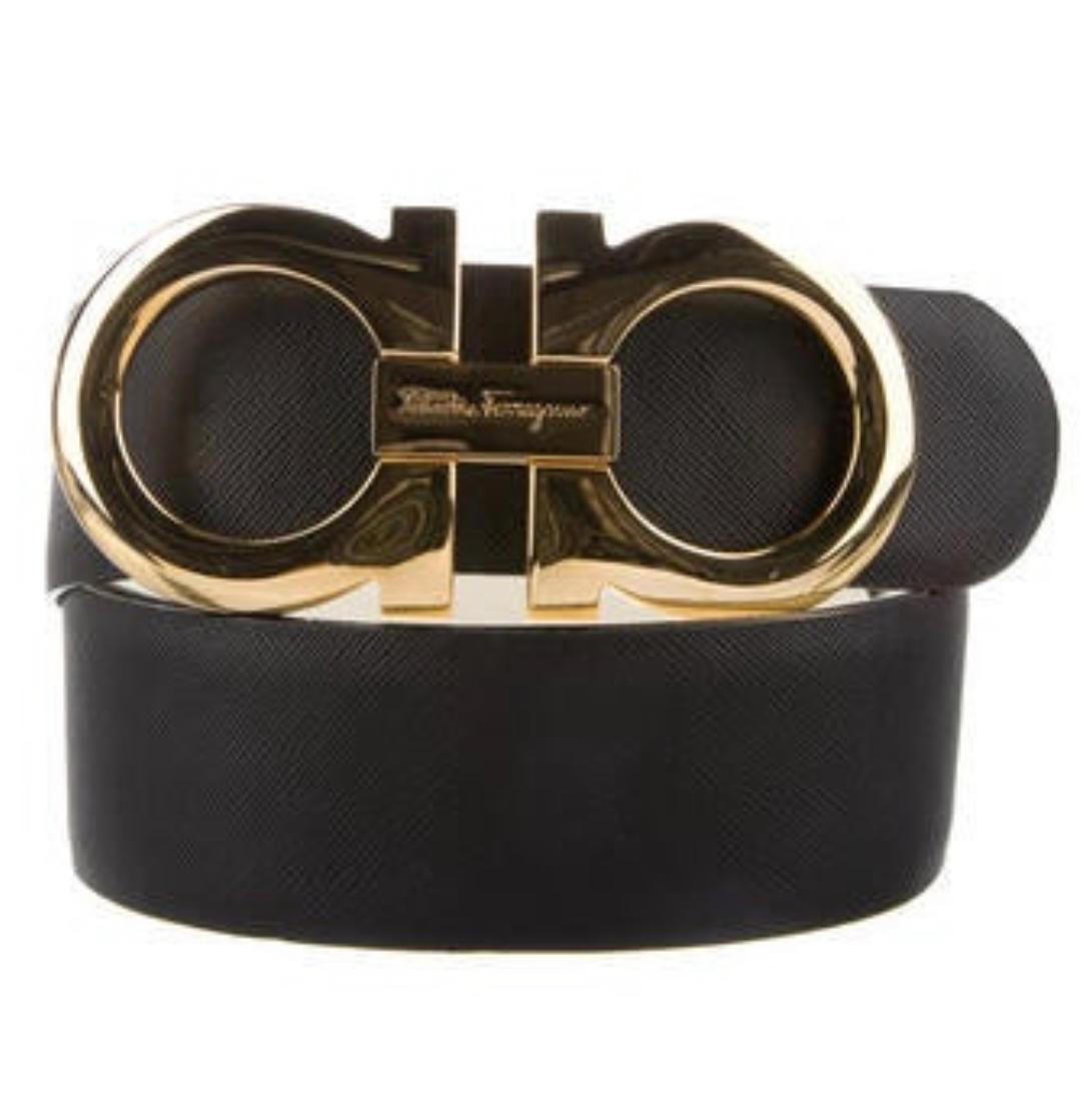 Salvatore Ferragamo Black/ White Jumbo Gold Belt